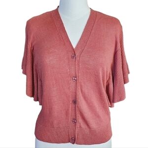 Jones New York Linen Butterfly Sleeve Button Up Cardigan Rust Size Petite Large